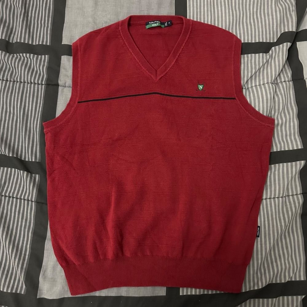 Vintage Nautica Golf Sweater Vest Burgundy Red Size Medium Cotton Model V-Neck